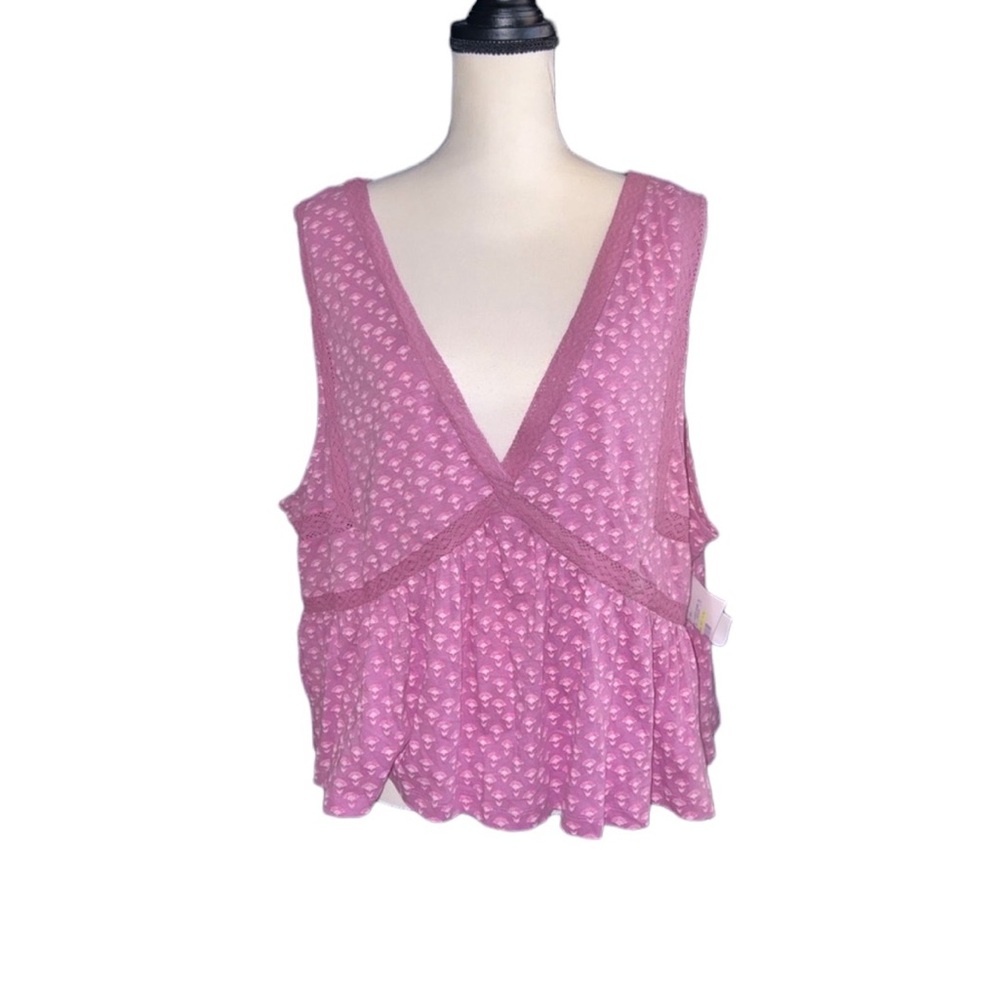 Lucky Brand Women's Geo Lace Trim Tank Top Pink